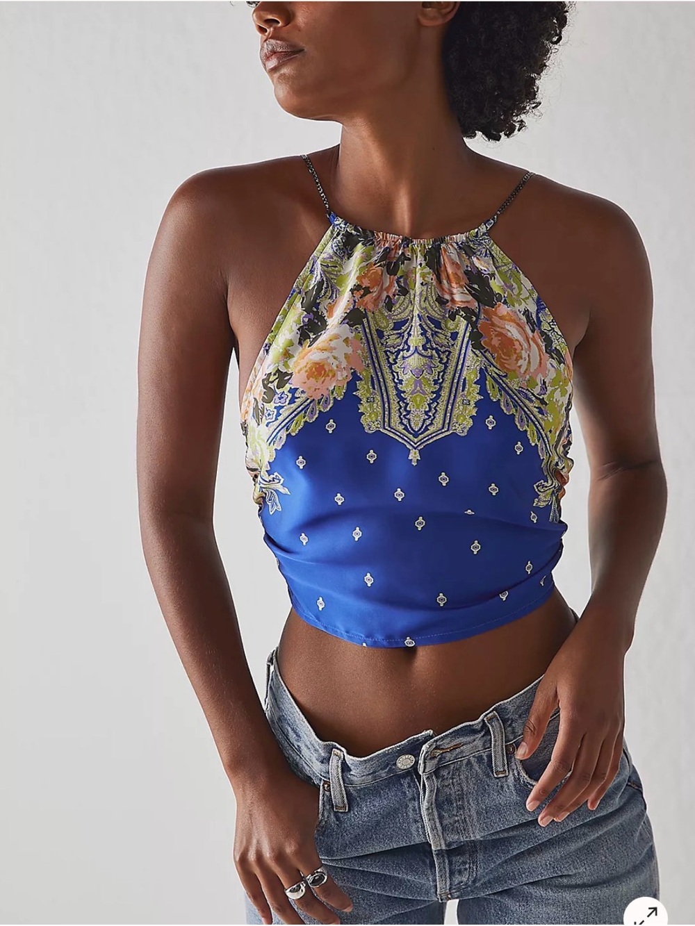 Floral Halter Crop Top in Royal Blue